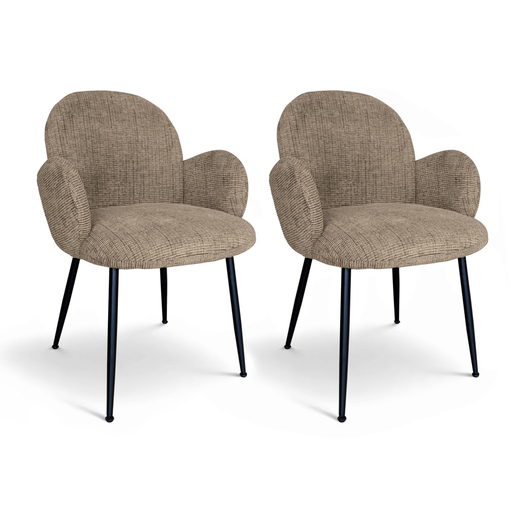 Lot de 2 fauteuils en métal noir et tissu tweed beige Lot de 2 fauteuils en métal noir et tissu tweed beige