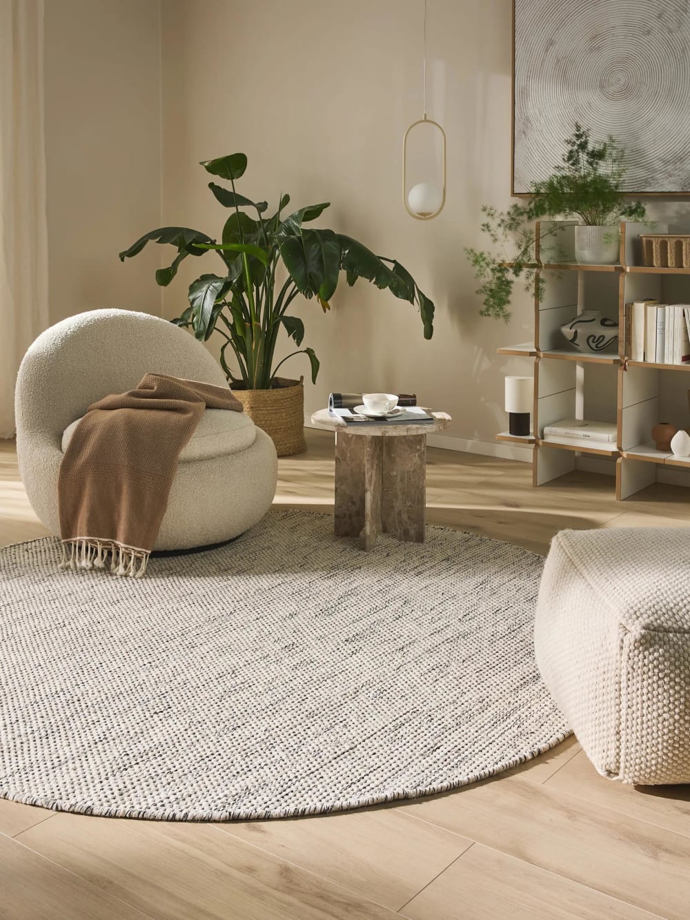 Tapis de laine beige/noir D 150 rond — vue 3