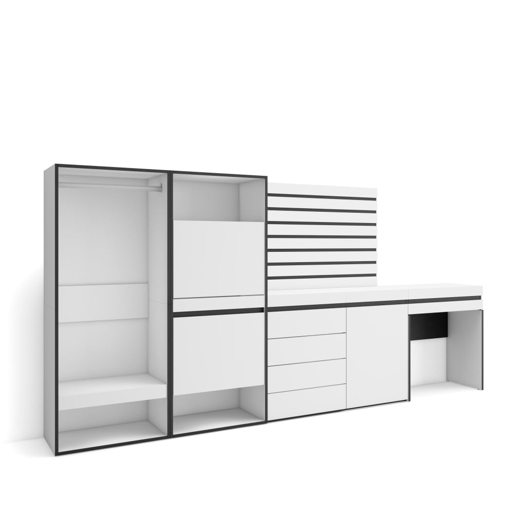 Meuble à Chaussures effet bois blanc 297x35x145cm