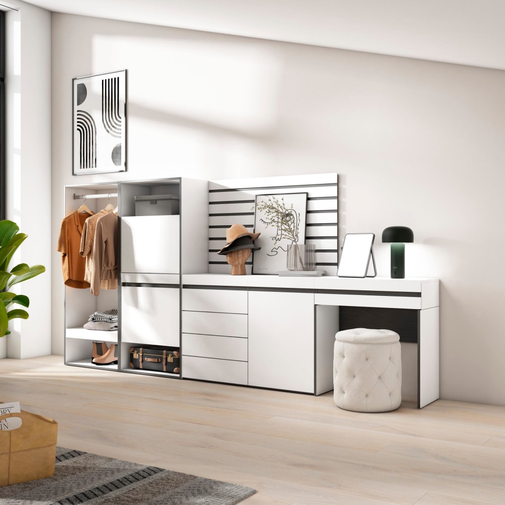 Skraut home Schuhschrank Holzeffekt 297x35x145cm Weiß style modern Weiß Spanplatte