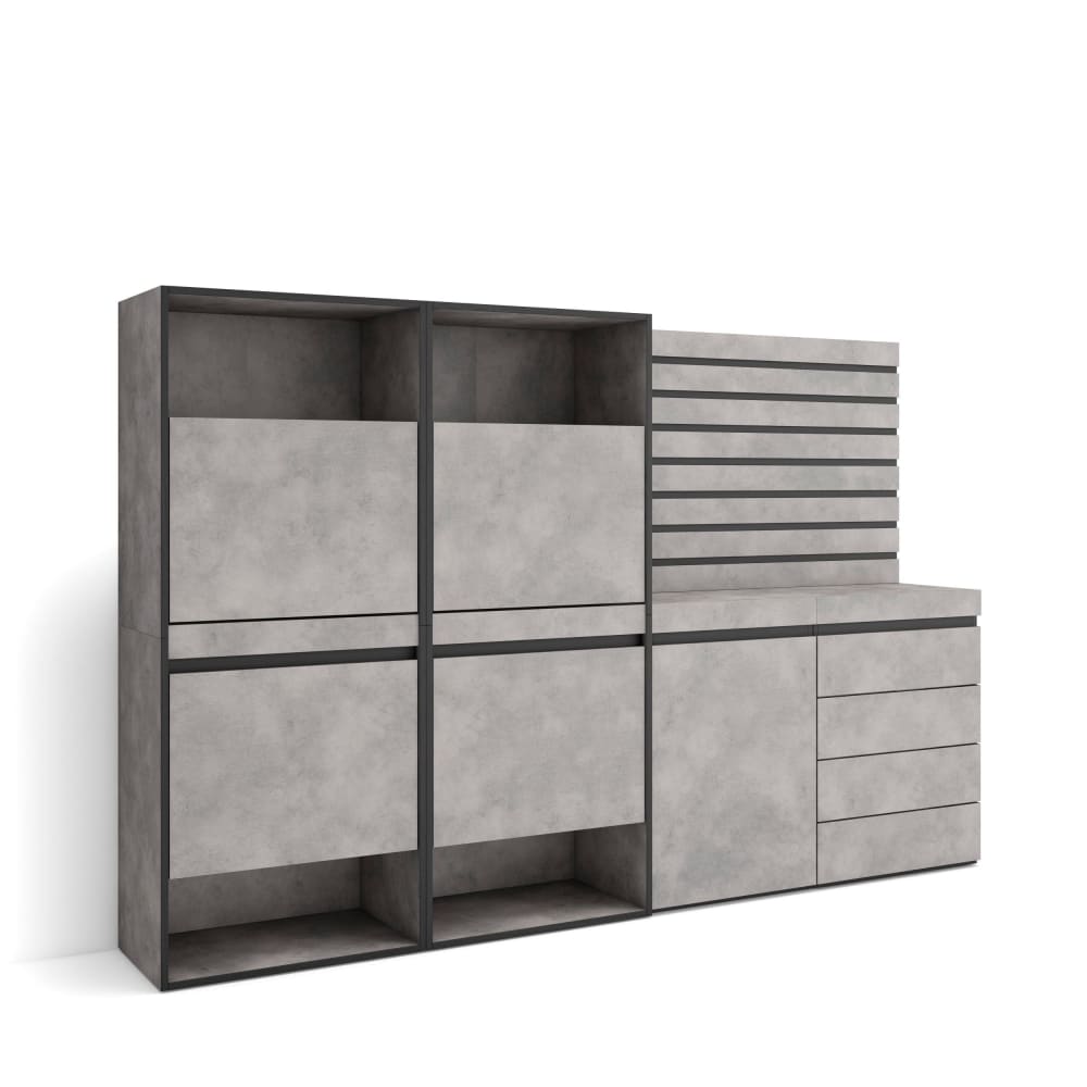 Meuble à Chaussures effet bois ciment 227x35x145cm