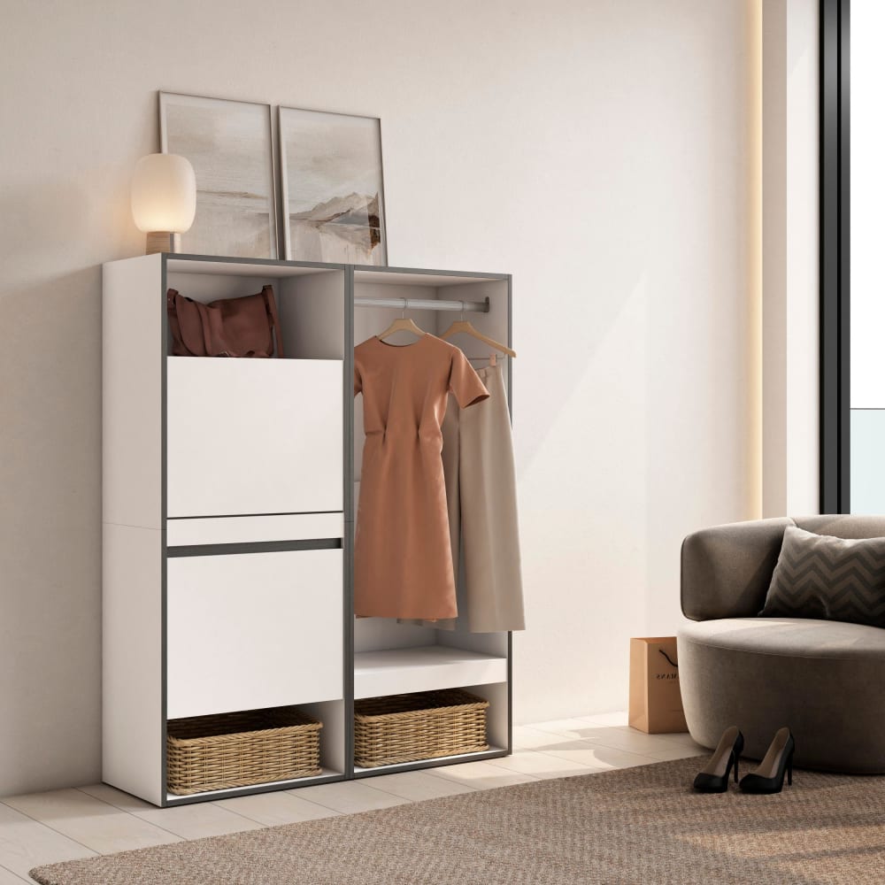 Skraut home Schuhschrank Holzeffekt 120x35x145cm Weiß style modern Weiß Spanplatte