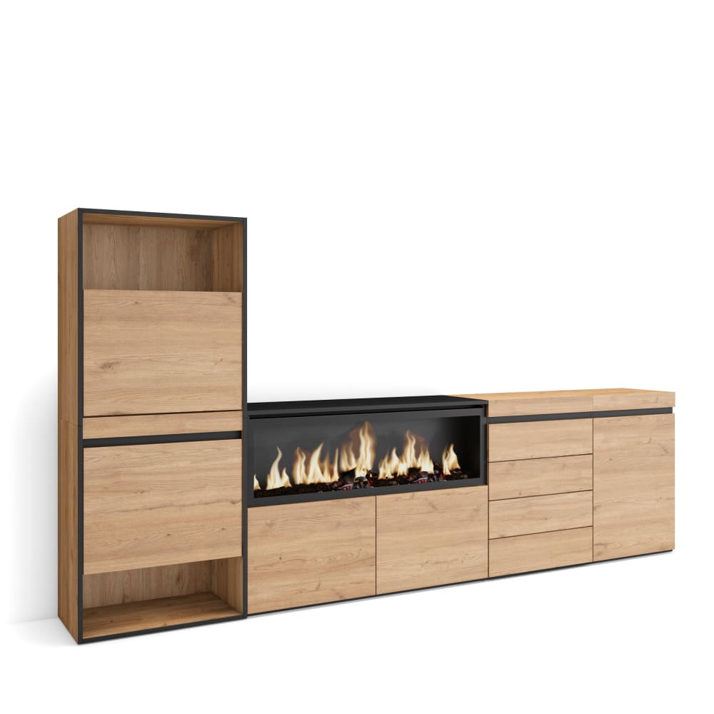 Schuhschrank Holzeffekt Kamin mit Feuereffekt XXL 274x35x145cm