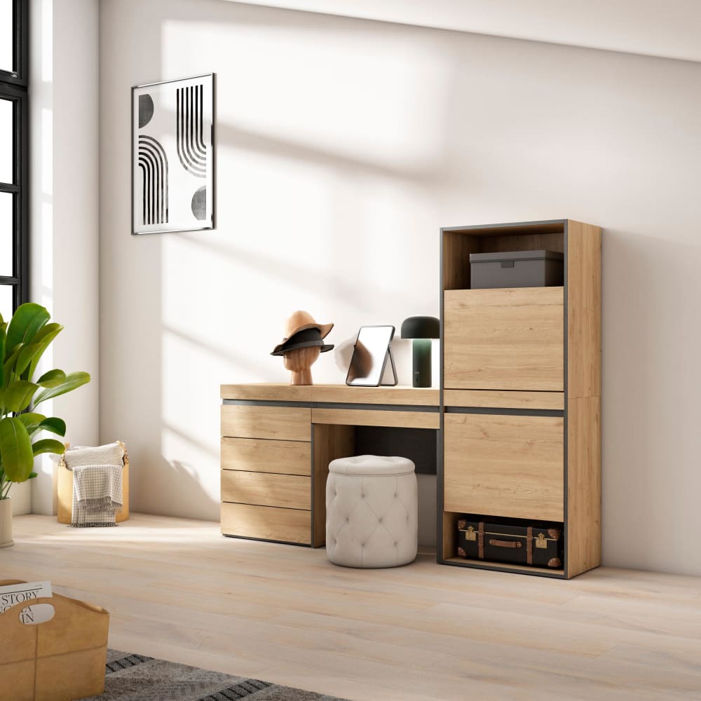 Skraut home Schuhschrank Holzeffekt 187x35x145cm Eiche style modern Beige Spanplatte