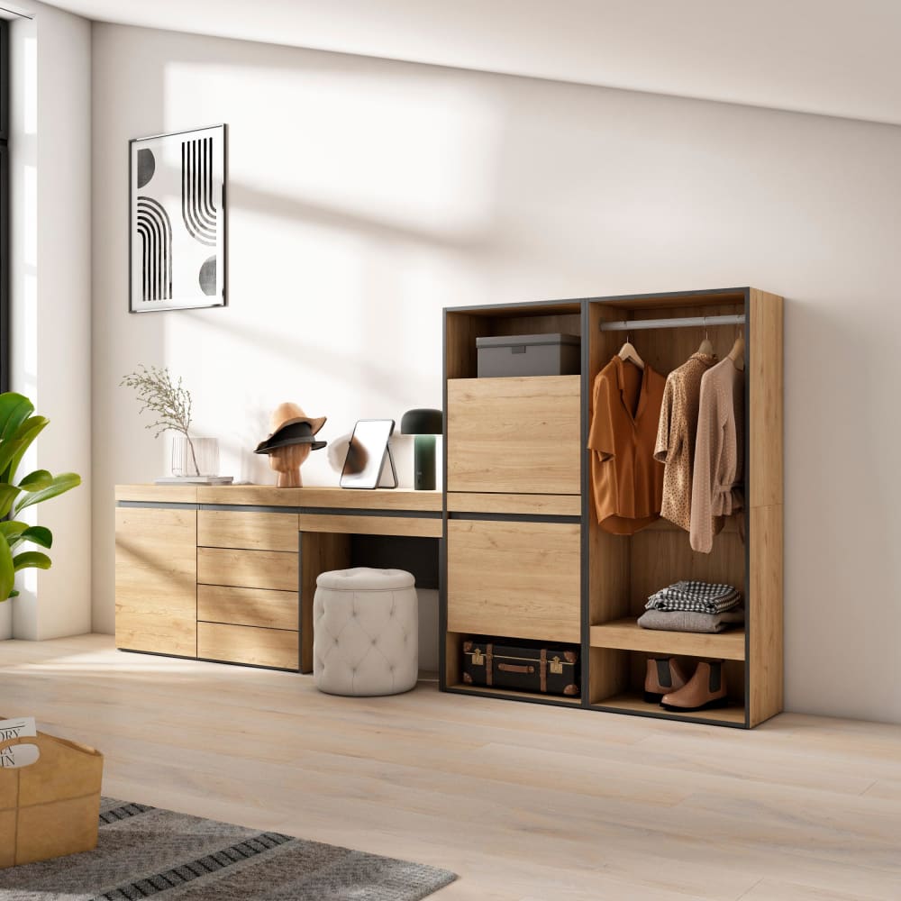 Skraut home Schuhschrank Holzeffekt 297x35x145cm Eiche style modern Beige Spanplatte