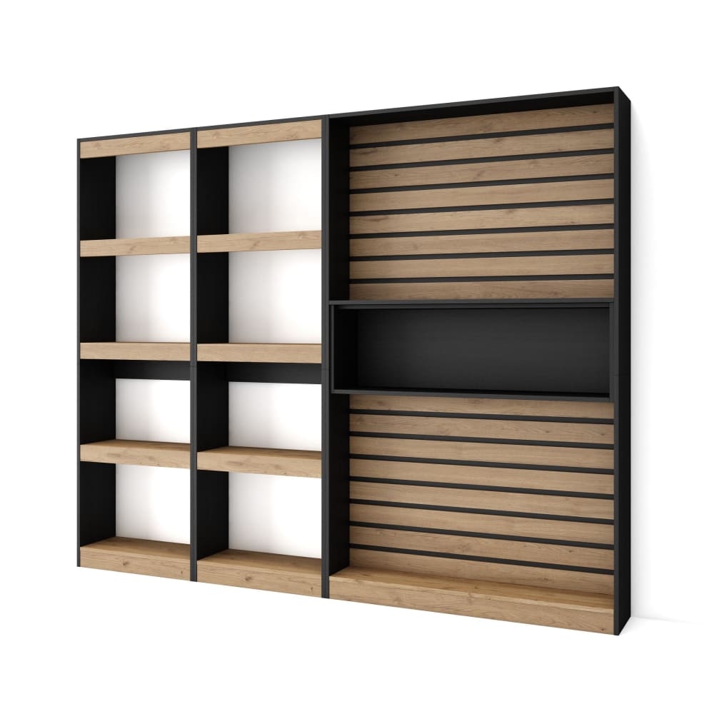 Bücherregal Holzeffekt 230x25x186cm Eiche und Schwarz - Maisons