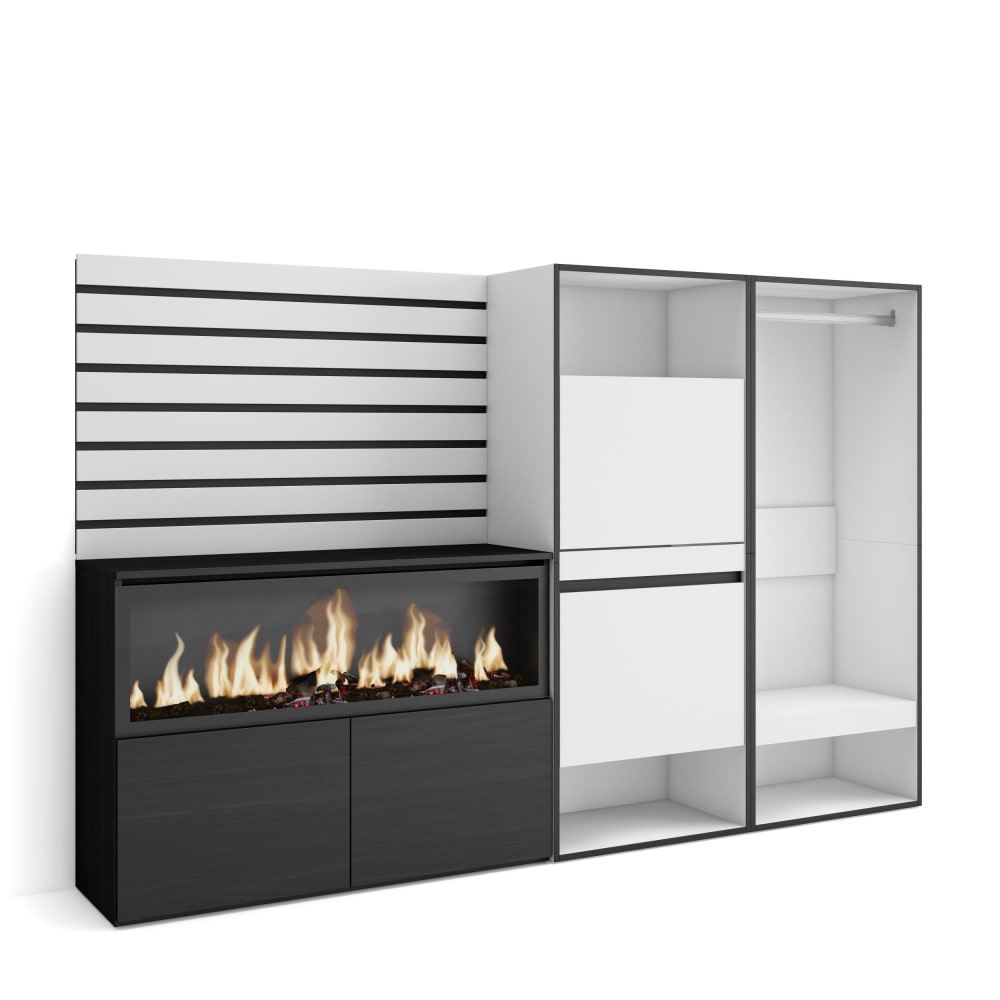 Buffet effet bois blanc 227x35x145cm cheminée effet feu XXL