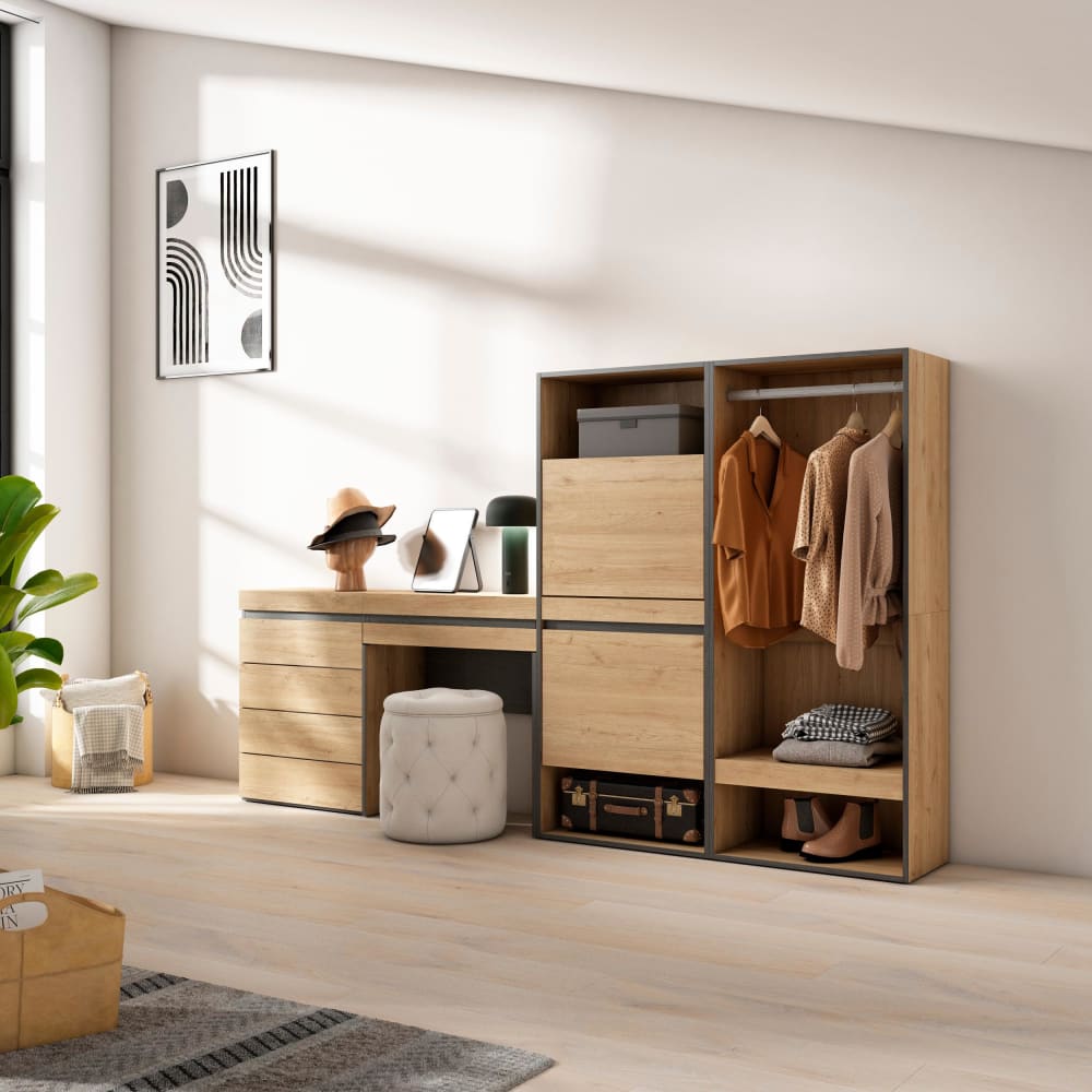 Skraut home Schuhschrank Holzeffekt 247x35x145cm Eiche style modern Beige Spanplatte