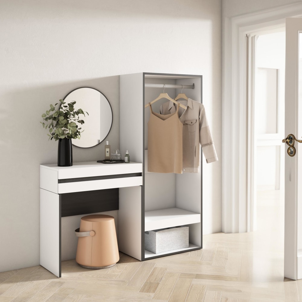 Table Console d´Entrée effet bois blanc 130x35x145cm