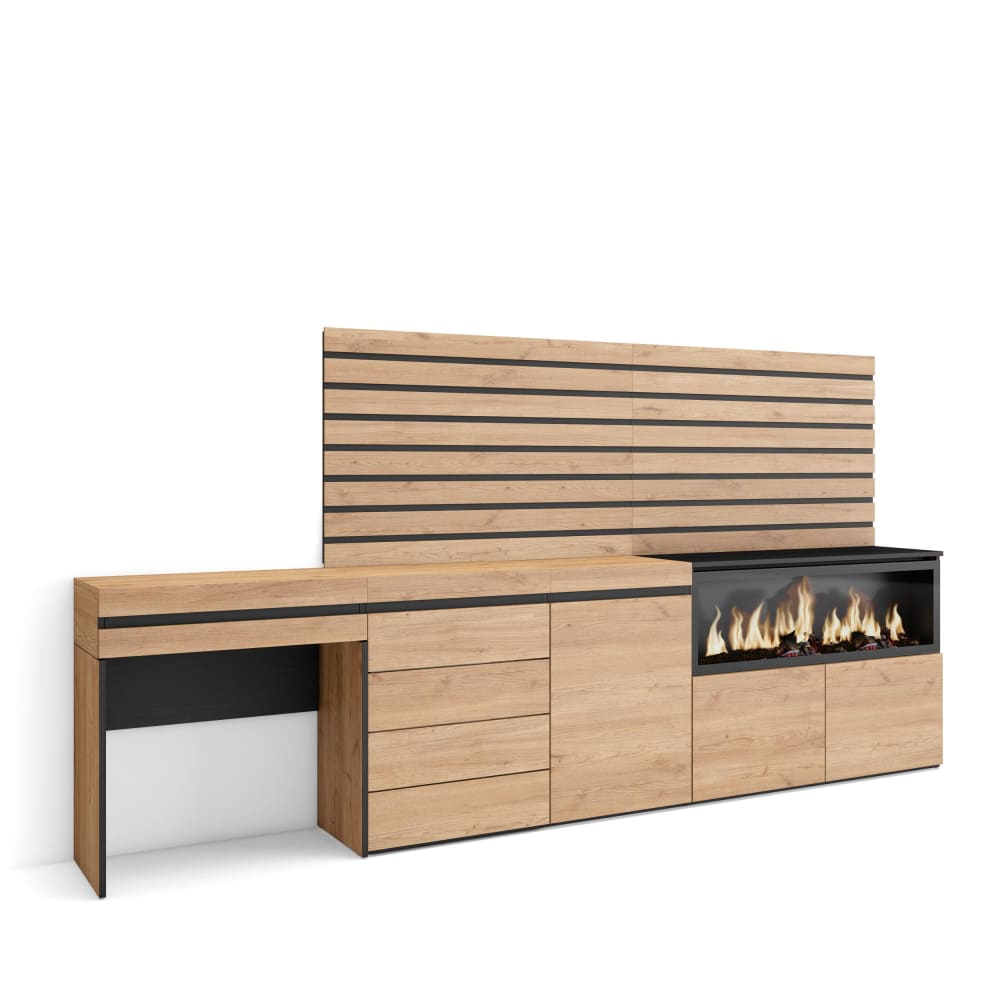 Coiffeuse effet bois de chêne 284x35x145cm cheminée effet feu XXL