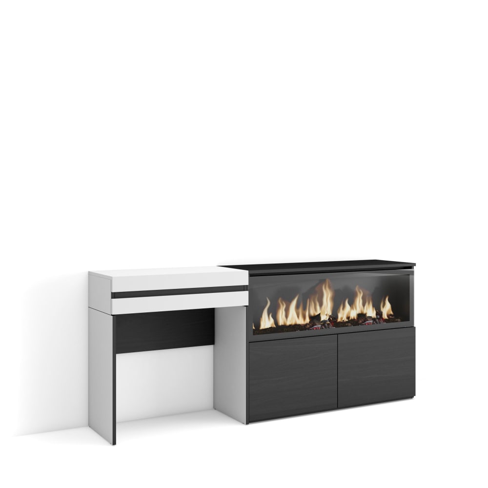 Schminktisch Holzeffekt Kamin mit Feuereffekt XXL 177x35x75cm