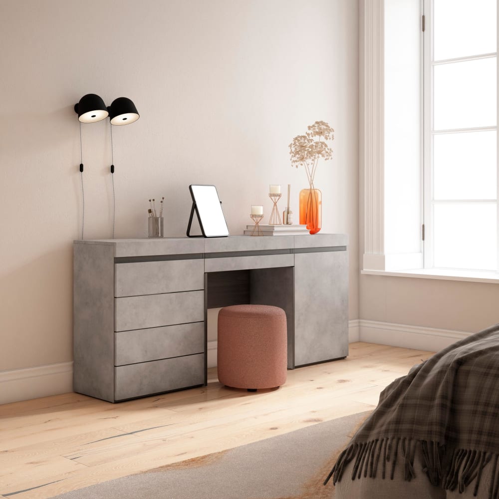 Skraut home Schminktisch Holzeffekt 177x35x75cm Zement style modern Grau Spanplatte