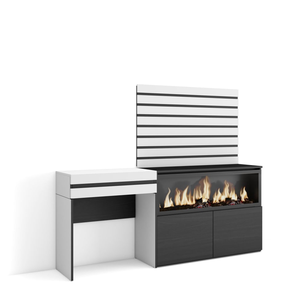 Schminktisch Holzeffekt Kamin mit Feuereffekt XXL 177x35x145cm