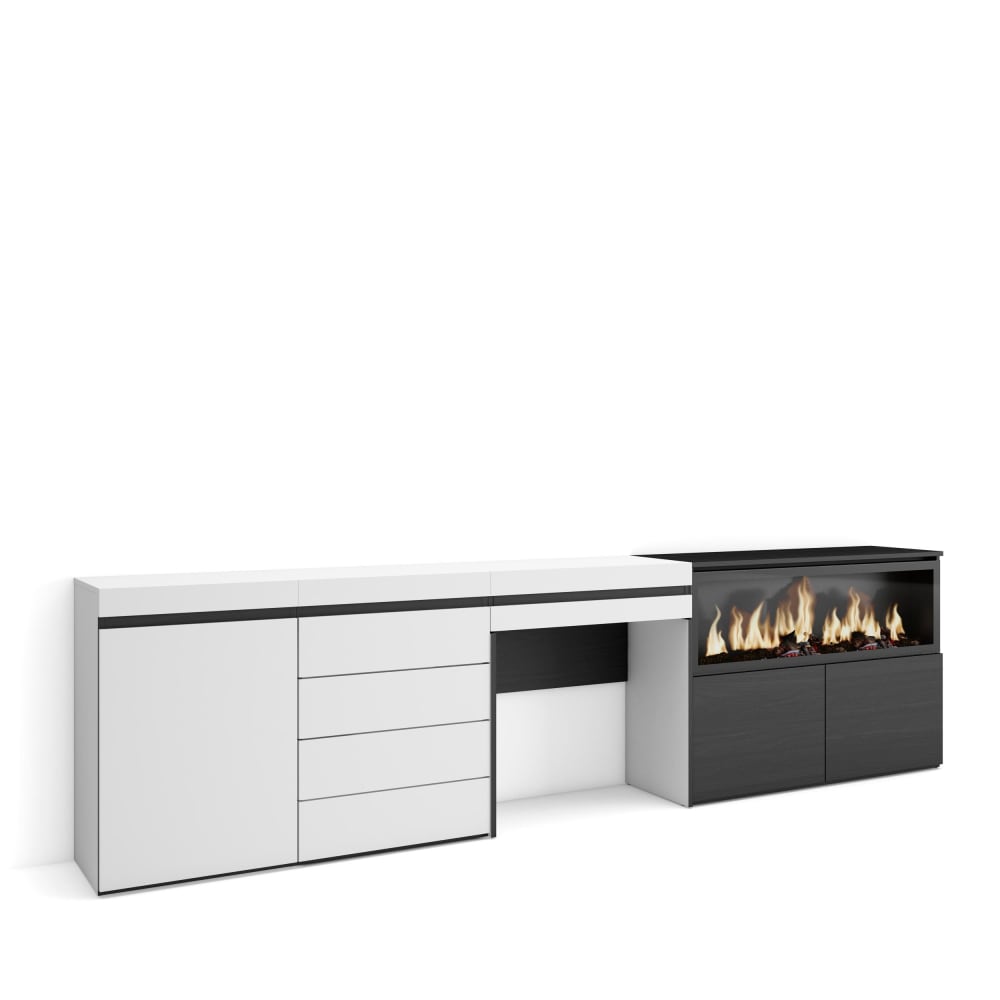 Coiffeuse effet bois blanc 284x35x75cm cheminée effet feu XXL