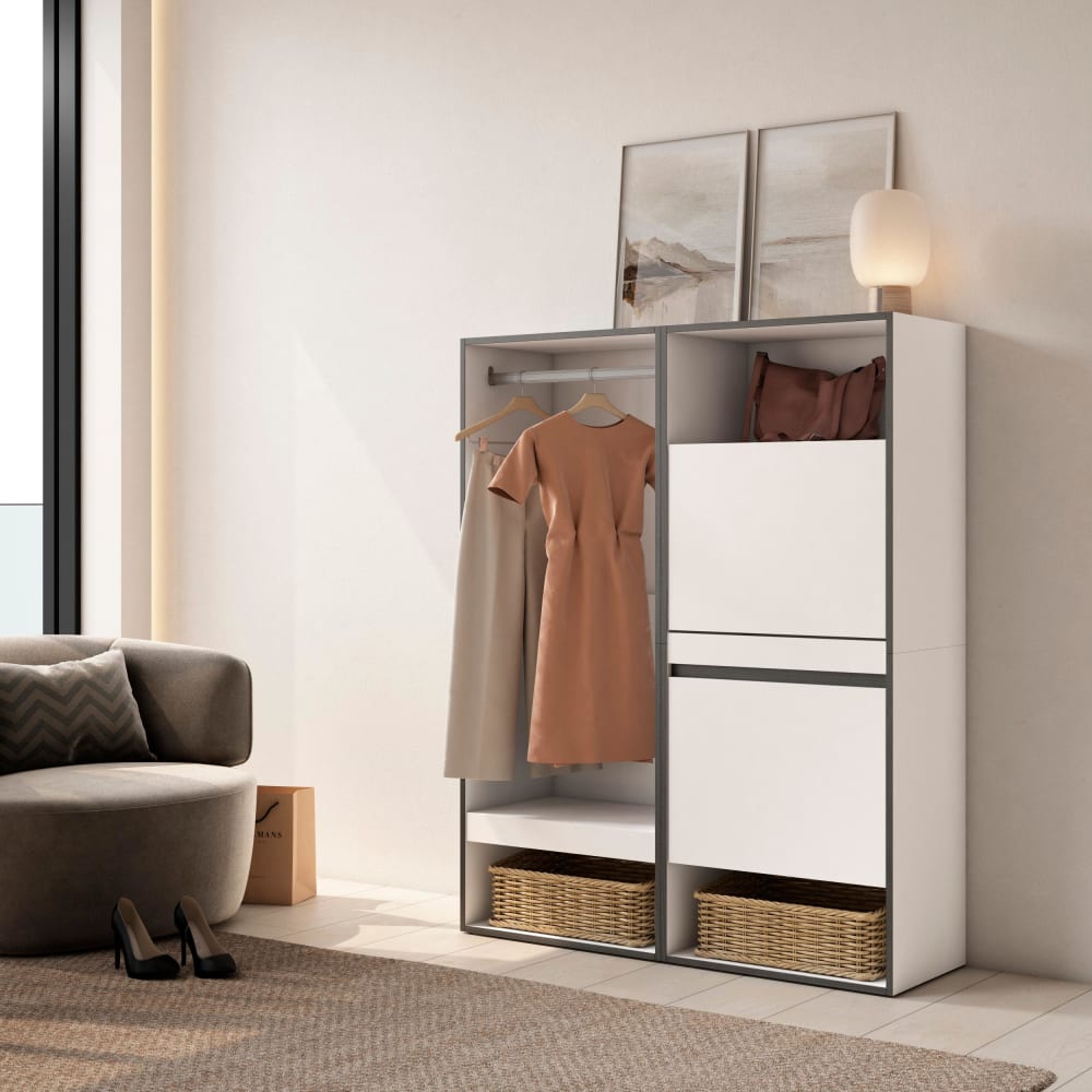 Skraut home Offener Kleiderschrank Holzeffekt Weiß 120x35x145cm style modern Weiß Spanplatte