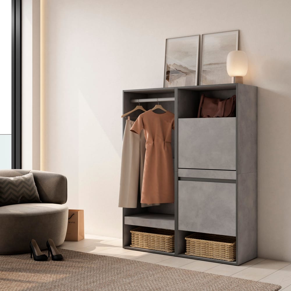 Armoire vestiaire effet bois ciment 120x35x145cm