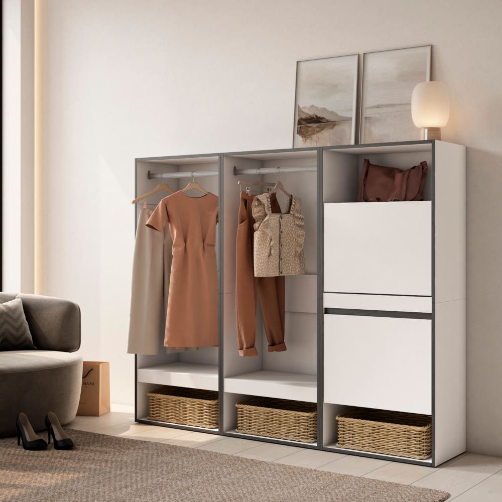 Skraut home Offener Kleiderschrank Holzeffekt Weiß 180x35x145cm style modern Weiß Spanplatte