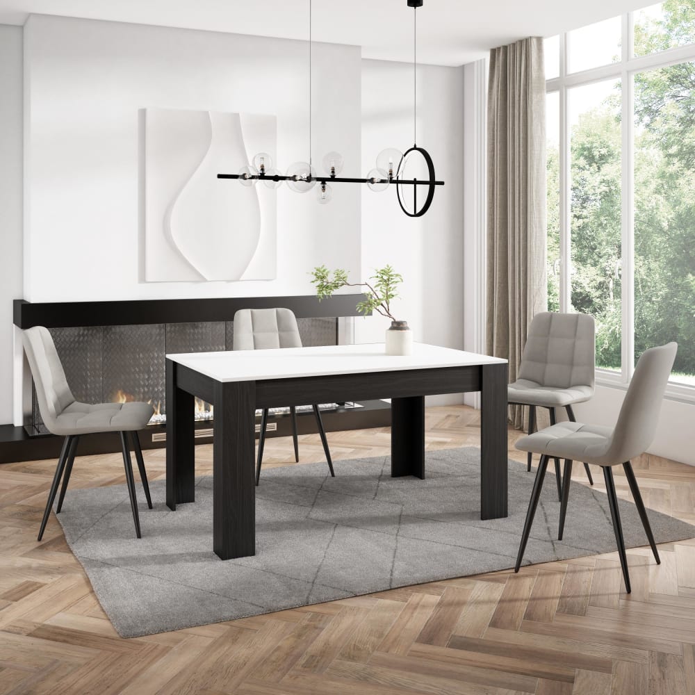 Skraut home Esstisch Holzeffekt 140x90x76cm Weiß und Schwarz style modern Weiß Spanplatte