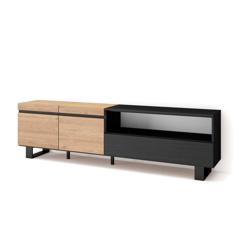 TV-Möbel Holzeffekt mit Beinen 200x35x57cm Eiche und Schwarz -