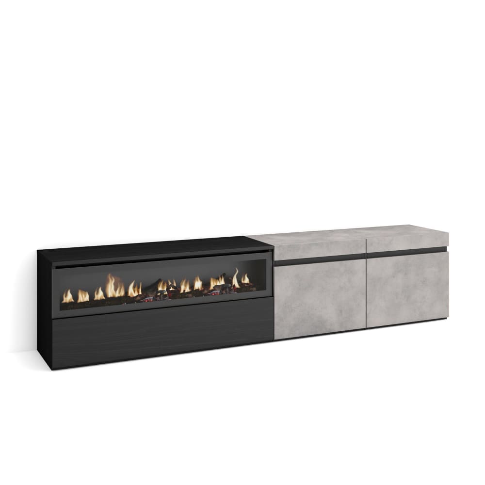 mueble tv efecto madera cemento 200x35x45cm chimenea efecto fuego