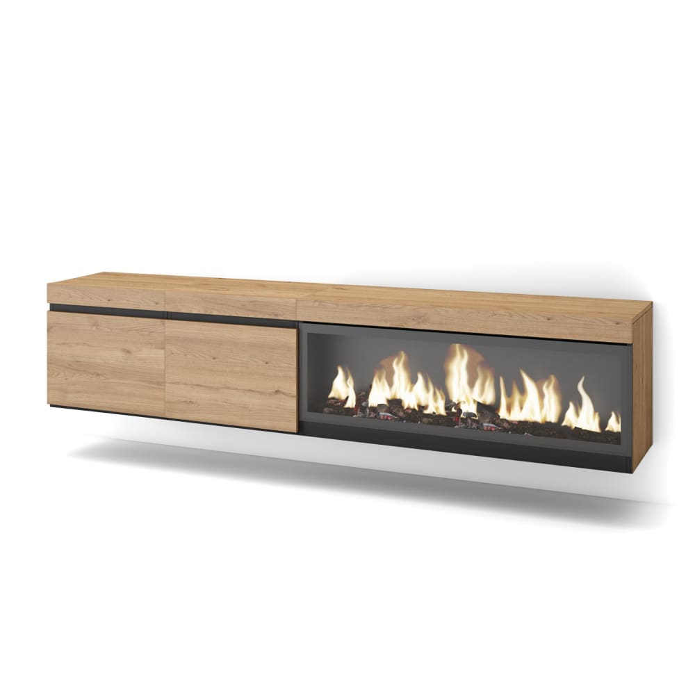 Meuble tv effet bois de chêne 208x35x45cm cheminée effet feu XXL