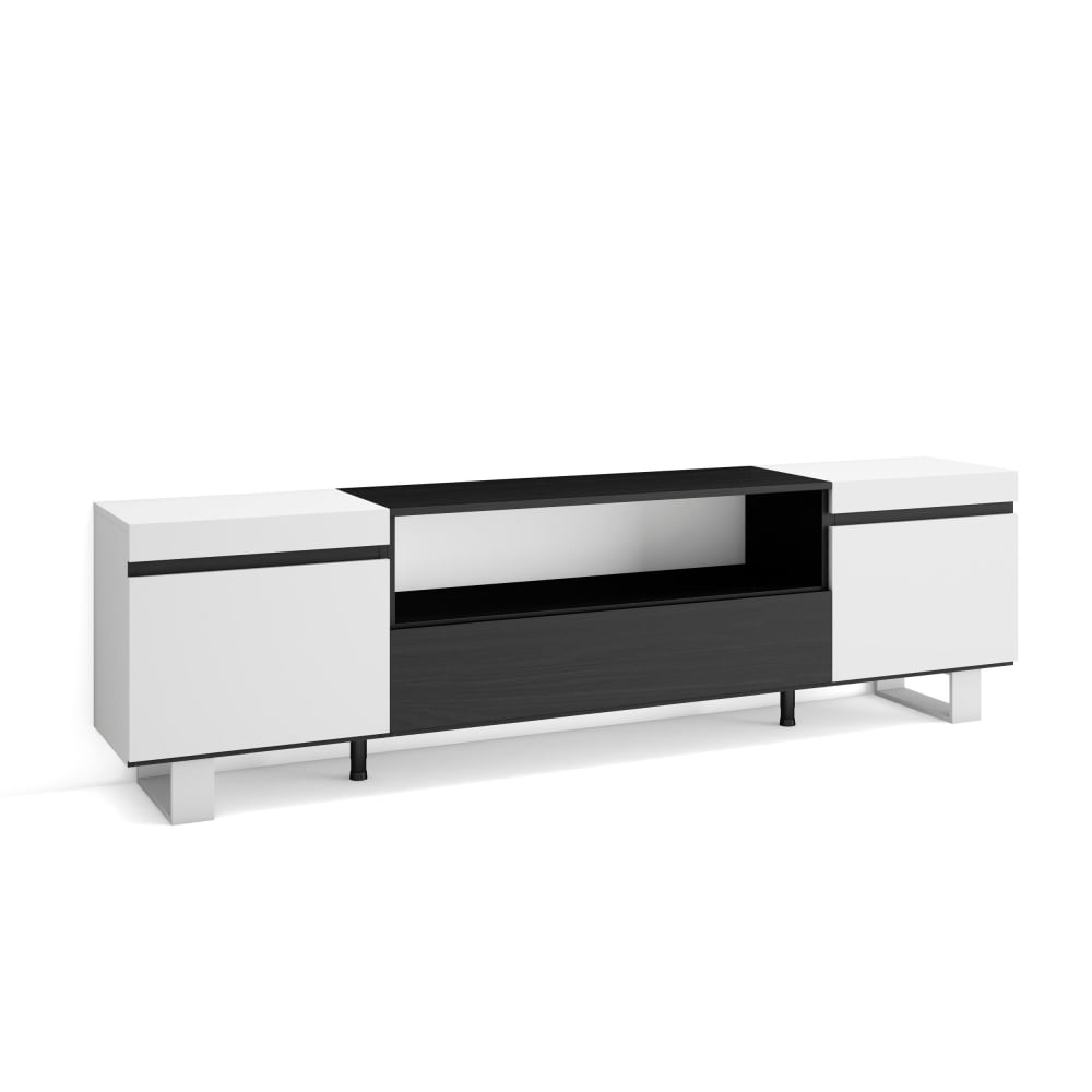 Meuble tv effet bois blanc et noir 200x35x57cm avec pieds