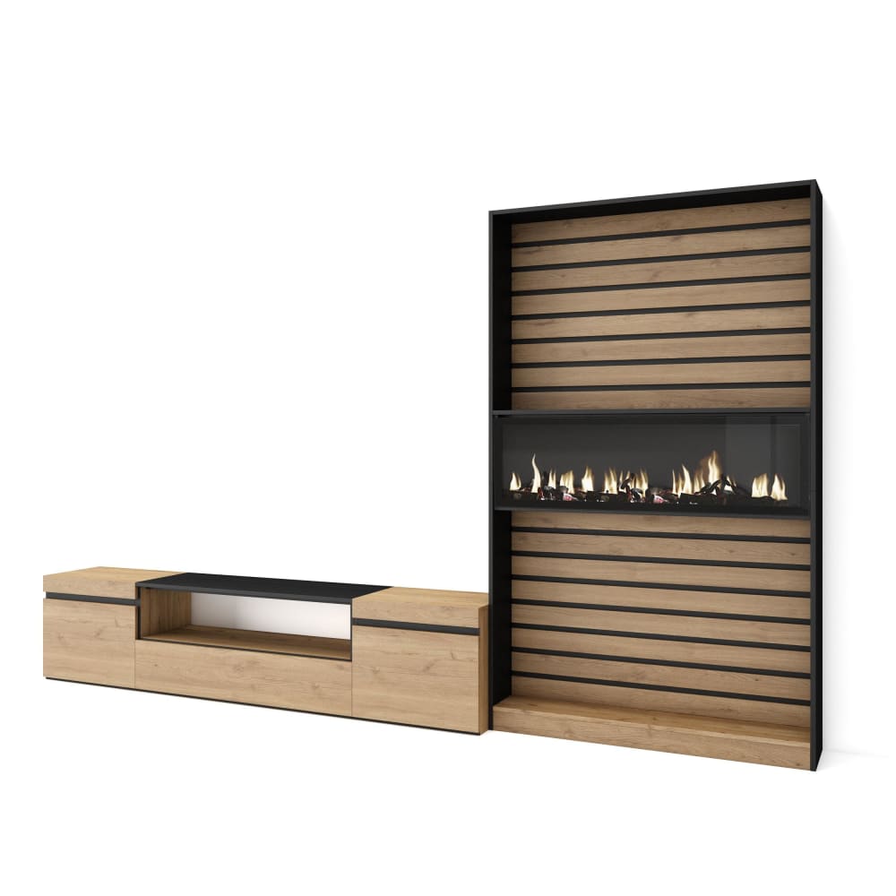 Ensemble TV effet bois - feu