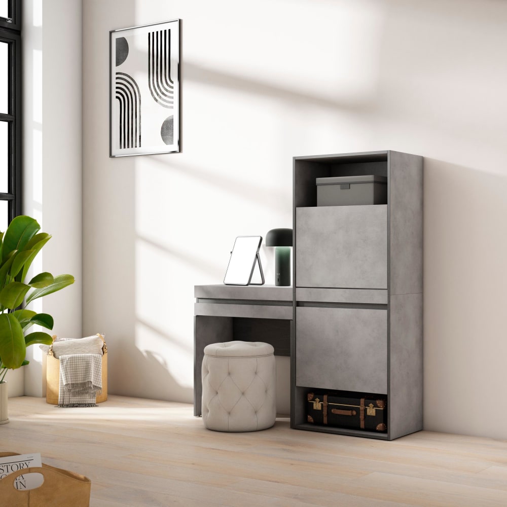 Skraut home Schuhschrank Holzeffekt 130x35x145cm Zement style modern Grau Spanplatte