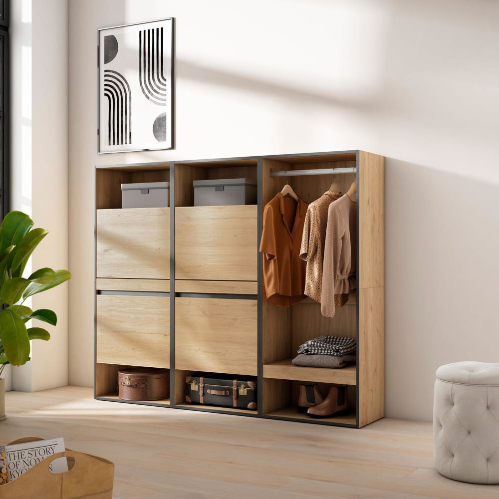 Skraut home Schuhschrank Holzeffekt 180x35x145cm Eiche style modern Beige Spanplatte