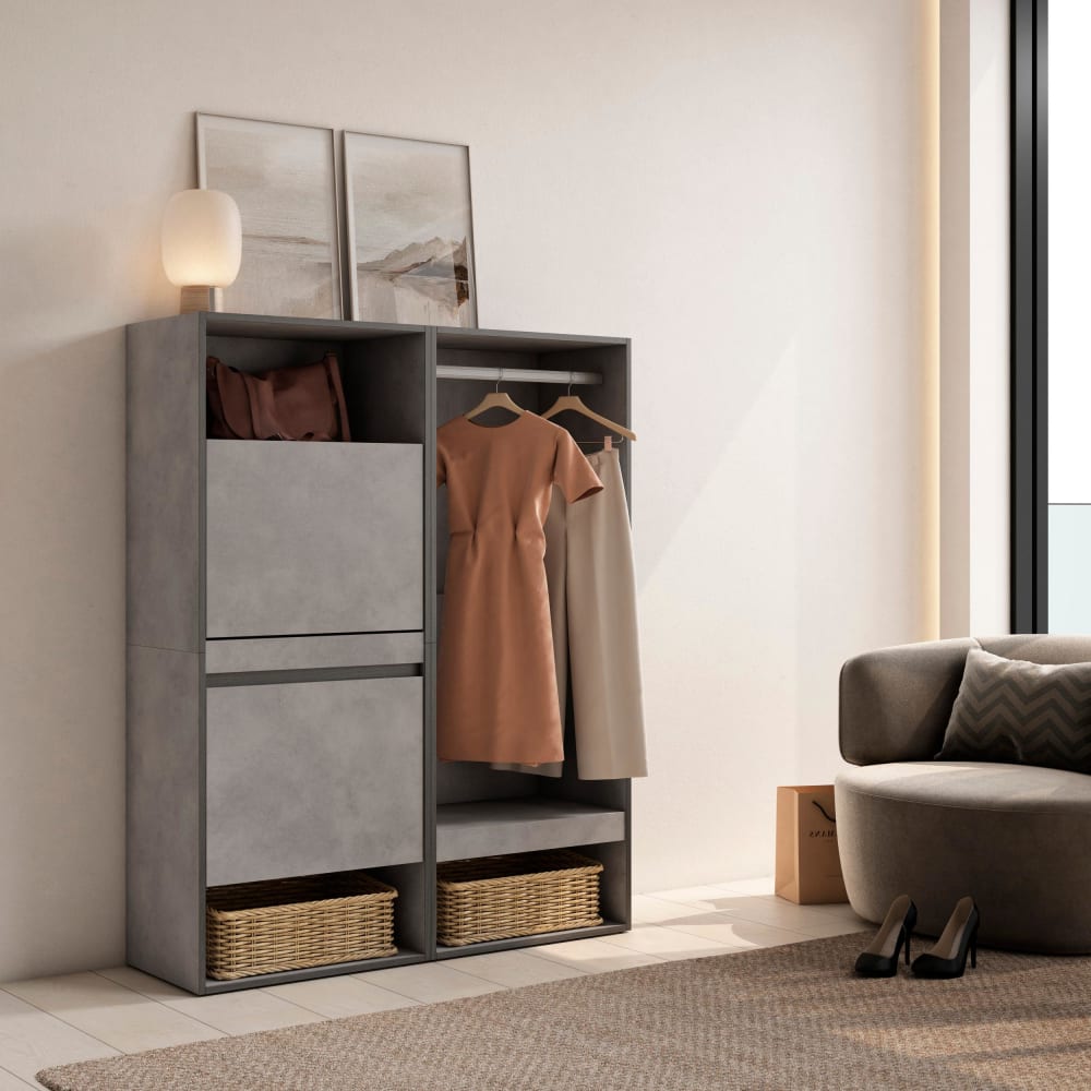 Skraut home Schuhschrank Holzeffekt 120x35x145cm Zement style modern Grau Spanplatte