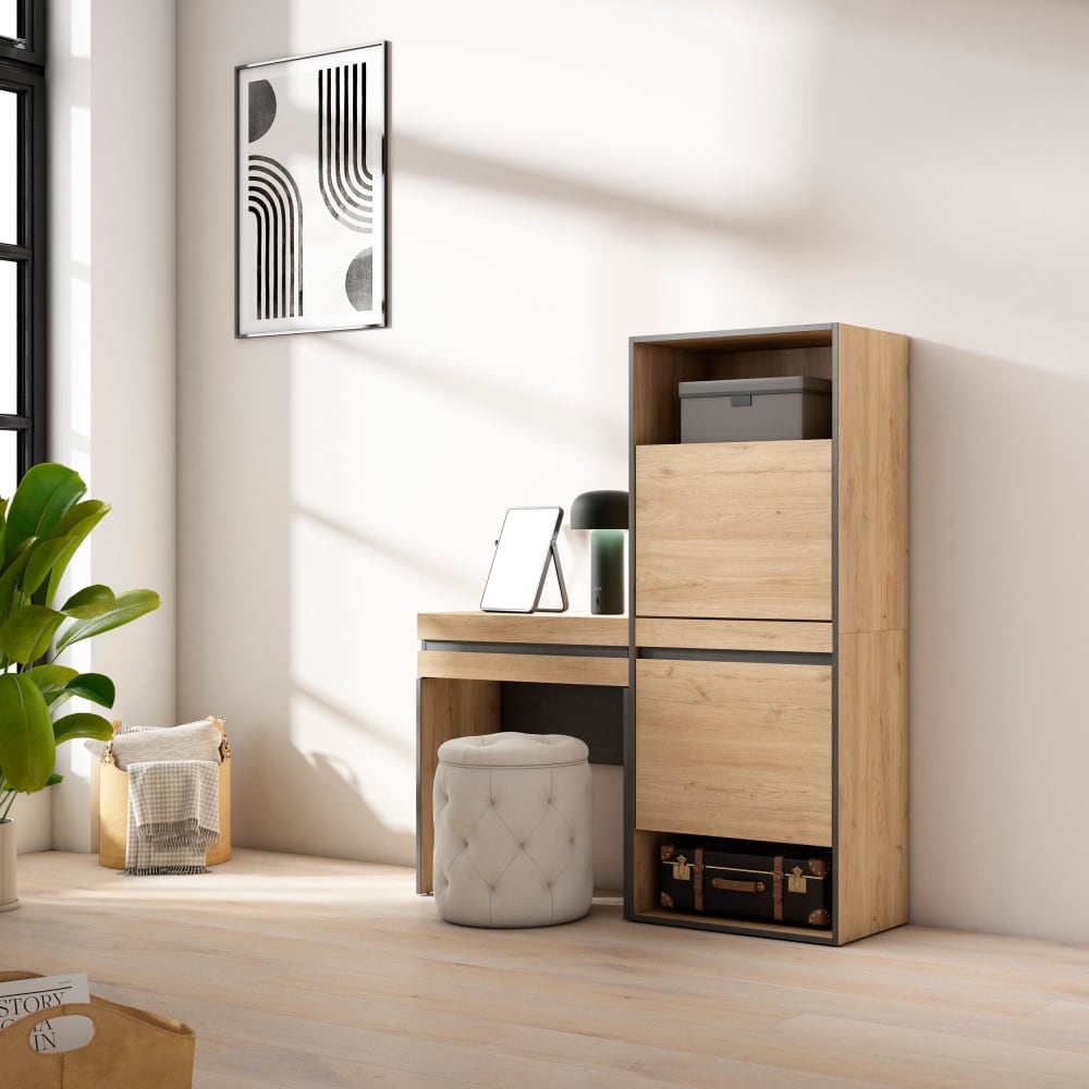 Skraut home Schuhschrank Holzeffekt 130x35x145cm Eiche style modern Beige Spanplatte