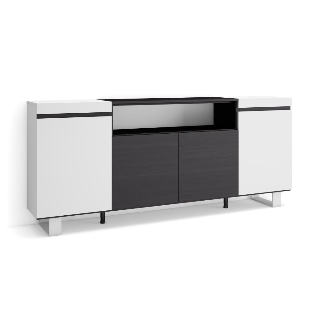 Sideboard Holzeffekt mit Beinen 200x35x87cm Weiß und Schwarz -