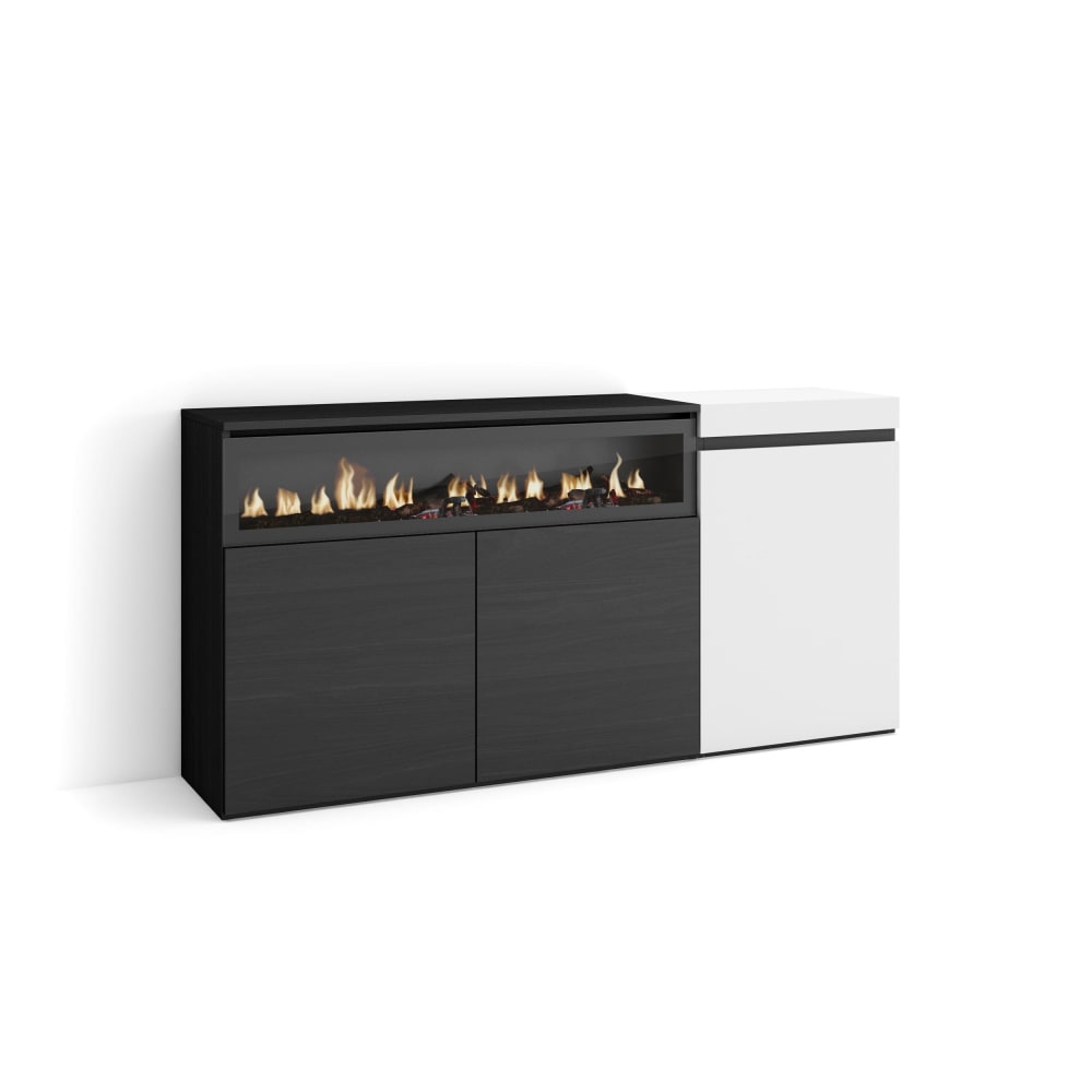 Sideboard Holzeffekt Kamin Feuereffekt 150x35x75cm Weiß und