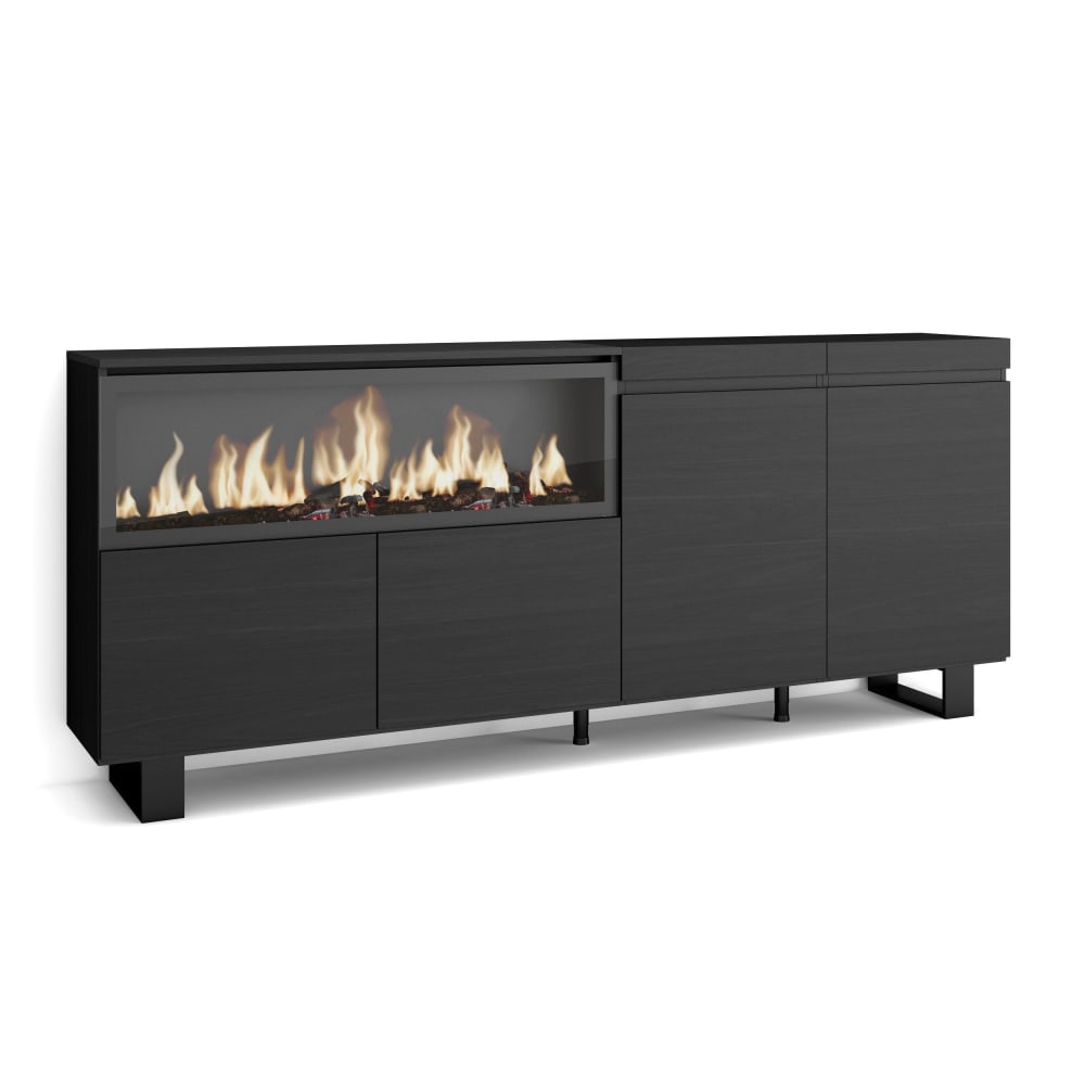 Buffet effet bois noir 208x35x87cm cheminée effet feu XXL
