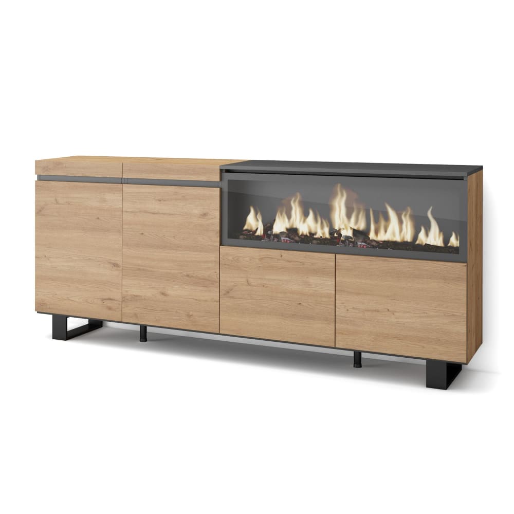 Sideboard Holzeffekt Kamin mit Feuereffekt XXL 208x35x87cm Eiche