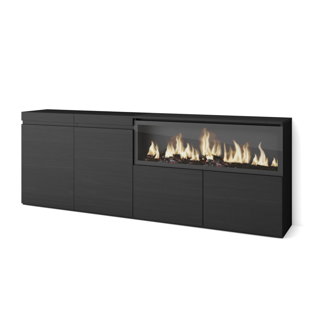 Buffet effet bois noir 208x35x75cm cheminée effet feu XXL