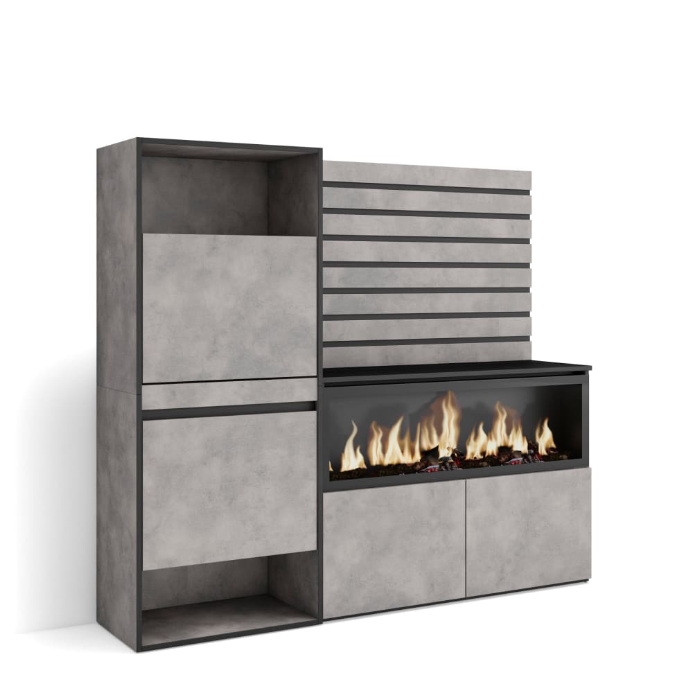 Buffet effet bois ciment 167x35x145cm cheminée effet feu XXL