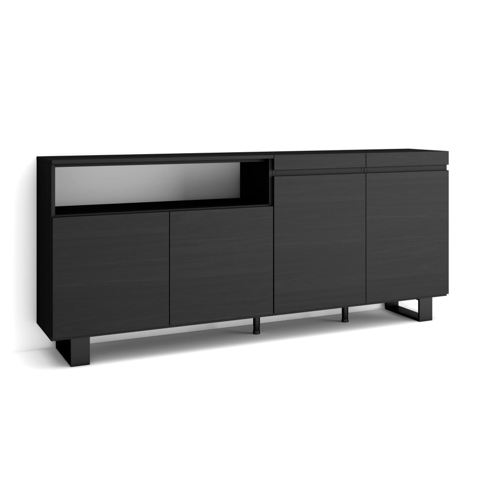 Buffet effet bois noir 200x35x87cm avec pieds