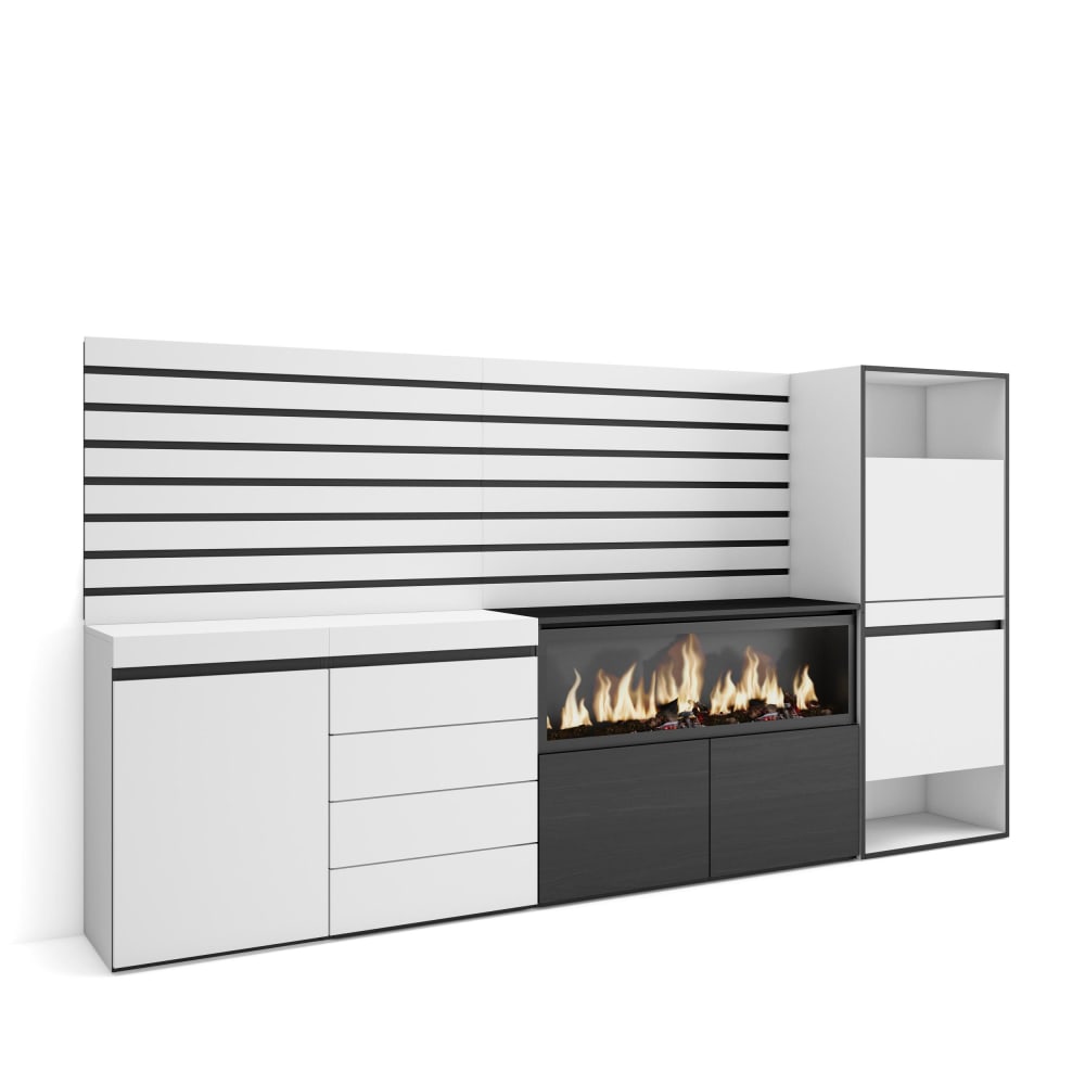 Sideboard Holzeffekt Kamin mit Feuereffekt XXL 274x35x145cm Weiß