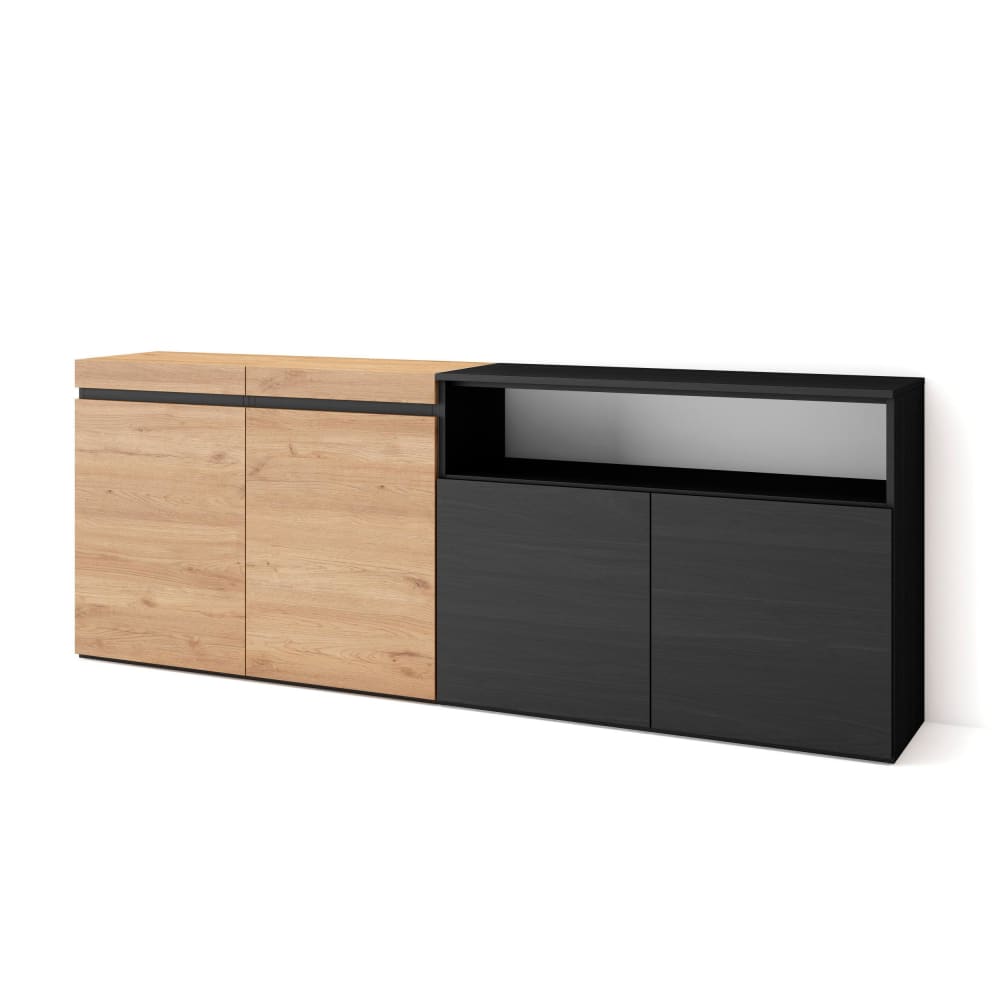 Sideboard Holzeffekt 200x35x75cm Eiche und Schwarz - Maisons Du