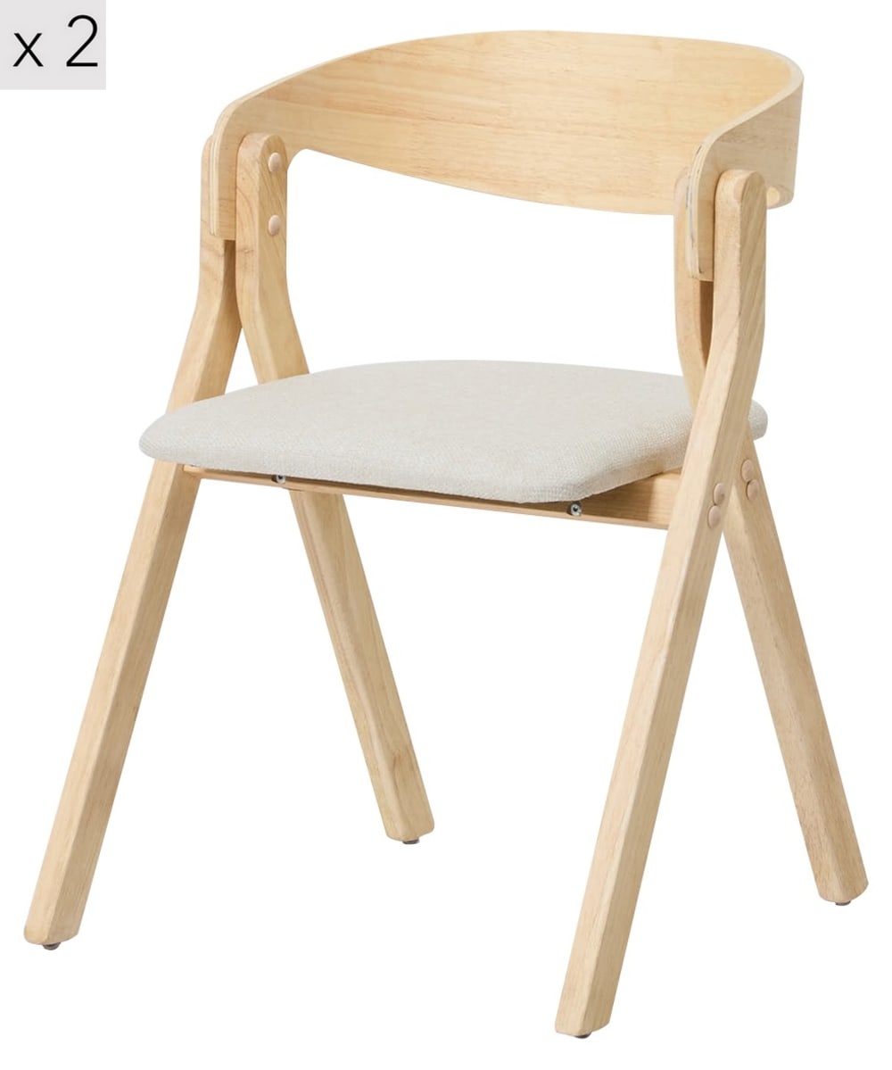 Esszimmerstühle (2er Set) aus Massivholz und Stoff Beige -