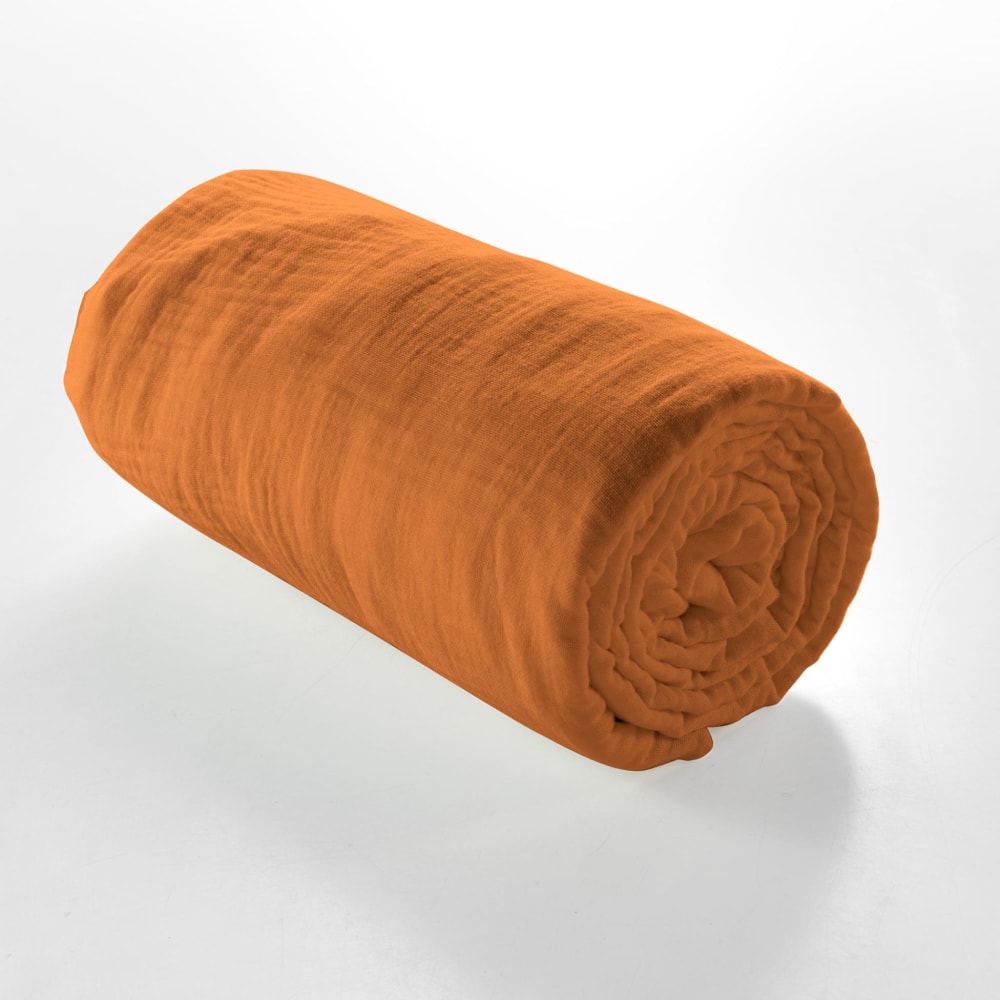 Drap housse double gaze de coton marron 140x190 cm