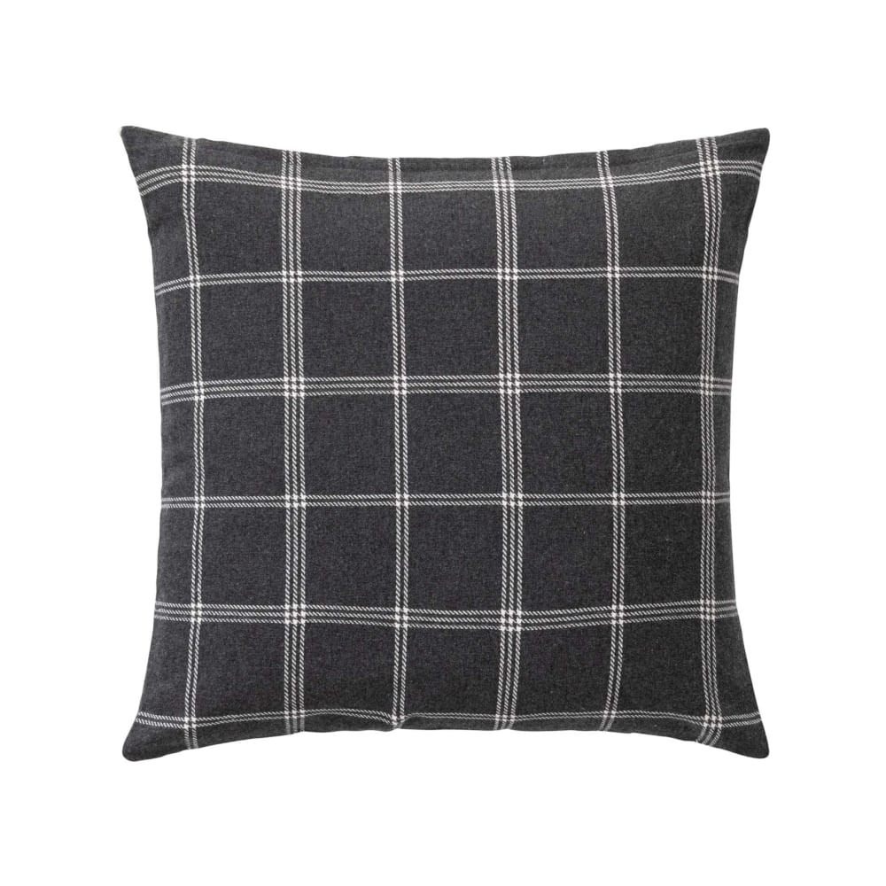 Coussin déhoussable à carreaux en poly-coton tissé gris anthracite 45