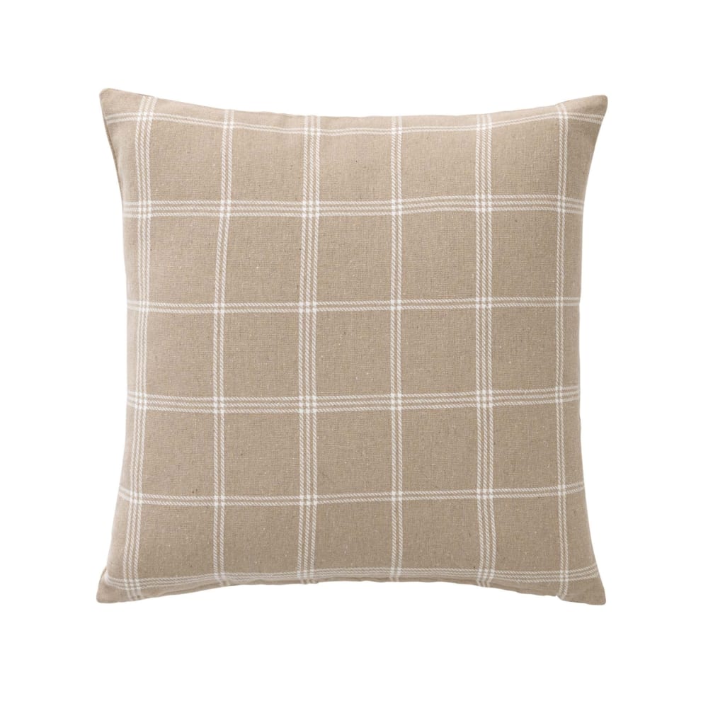 Coussin déhoussable à carreaux en poly-coton tissé sable 45 x 15