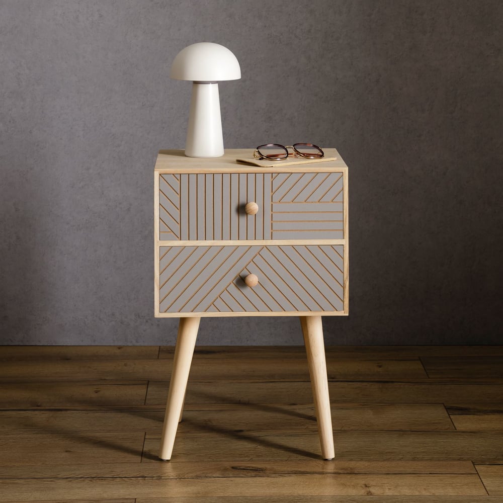 Nachttisch 2 Schubladen, grau/natur - Maisons Du Monde