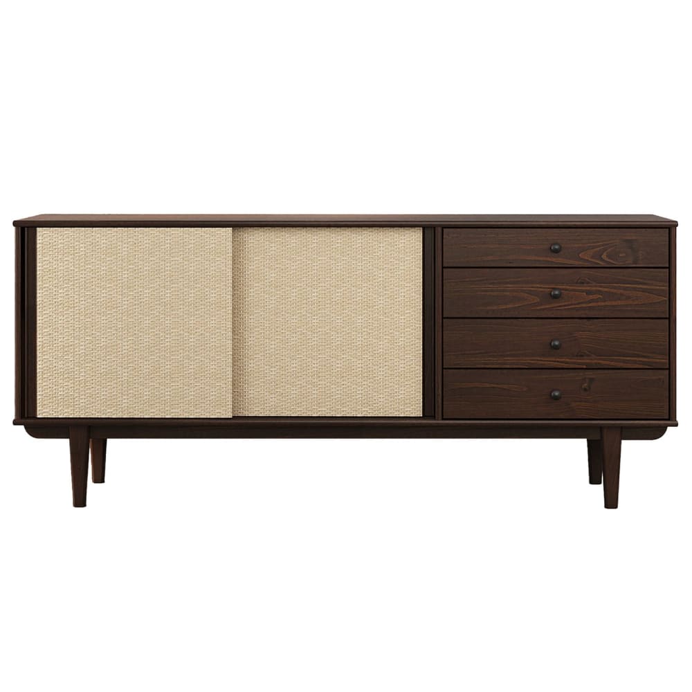 IDIMEX Sideboard mit Rattan Geflecht, nussbaum style modern Braun Holz