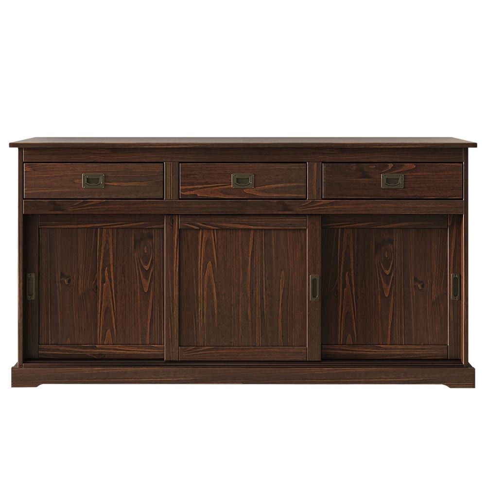IDIMEX Anrichte mit 3 Türen 3 Schubladen aus Kiefer, nussbaum style modern Braun Holz