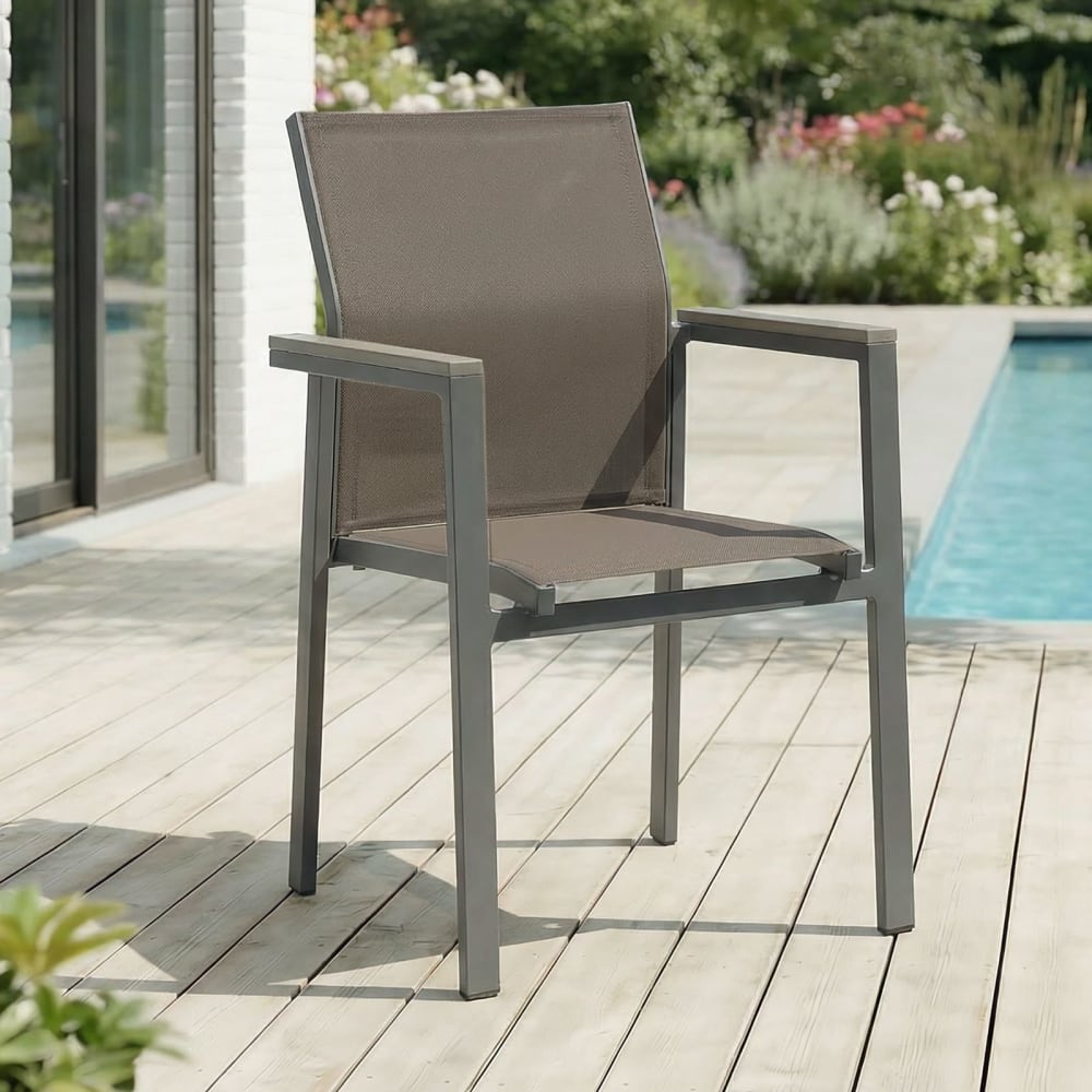Chaise de jardin (x6) en aluminium effet bois, gris/brun