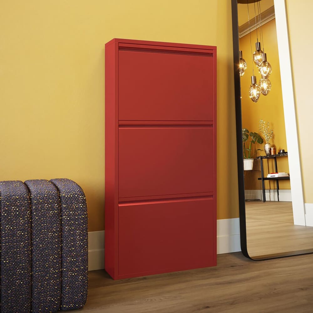 Casier à chaussures 3 tiroirs en acier rouge