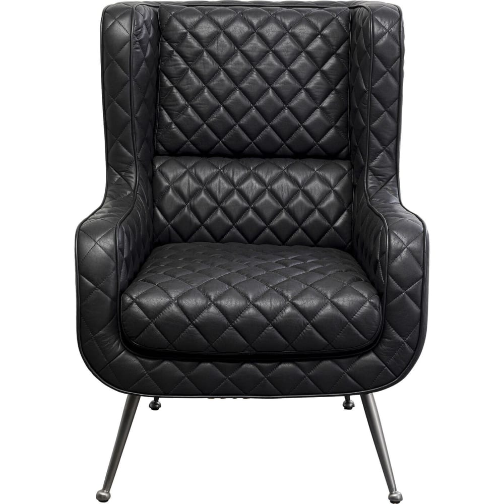 Fauteuil en cuir noir matelassé et acier